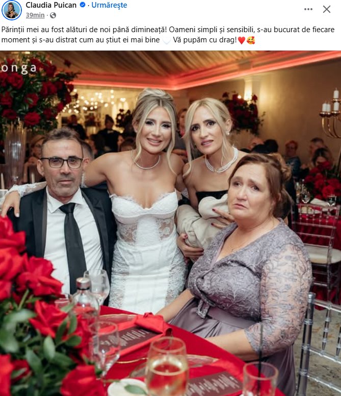 Claudia Puican, acuzată că nu și-a băgat în seamă părinții la petrecerea de nuntă: ”A uitat de ei, nu meritau”