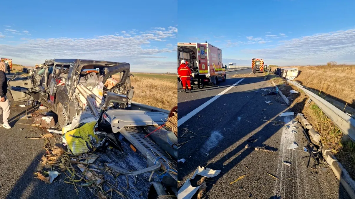 Microbuz implicat într-un accident pe autostrada A1 Deva-Nădlac, cinci persoane au primit ajutor medical
