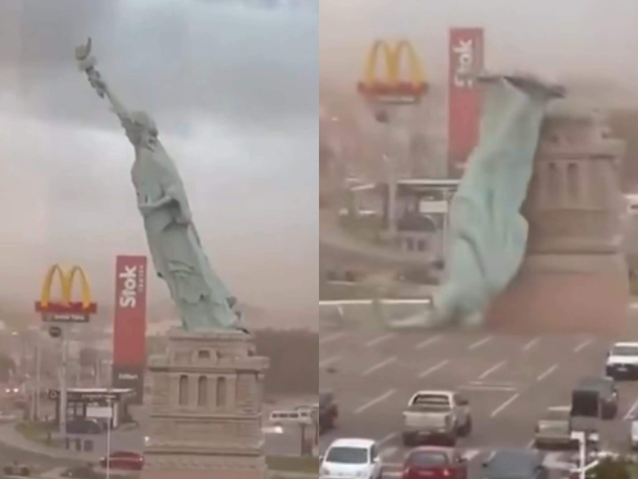 Incredibil! Statuia Libertății din Brazilia s-a prăbușit sub forța vântului extrem