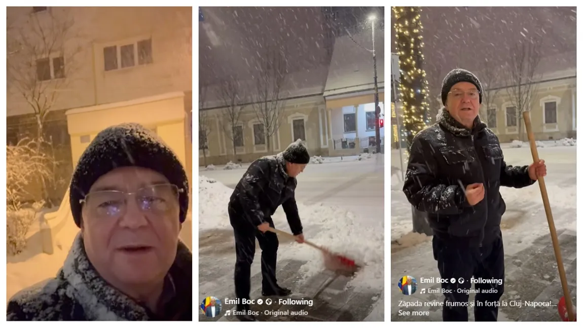 La 4 dimineața, Emil Boc a pus mâna pe lopată! S-a trezit în zori pentru a deszăpezi trotuarul din fața casei